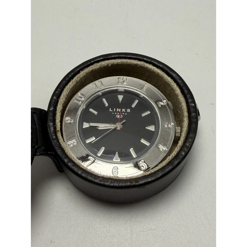 Links Of London New Battery Travel Alarm Mini Desk Clock 40MM Black Dial